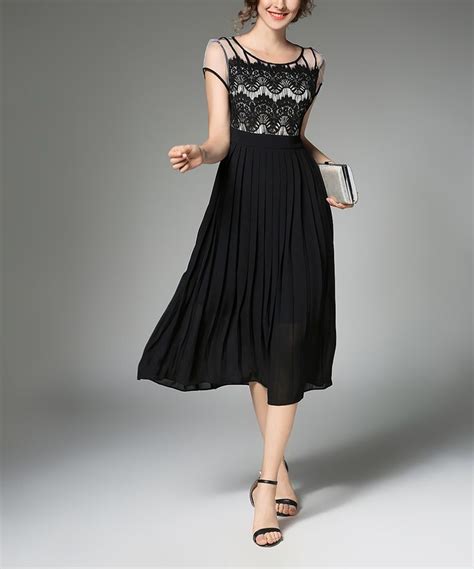 Coeur De Vague Black Lace Accent Midi Dress Dresses Midi Dress