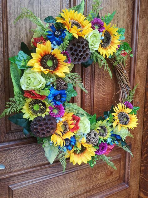 Sunflower Front Door Wreath 24 Large Bright Floral Door Etsy