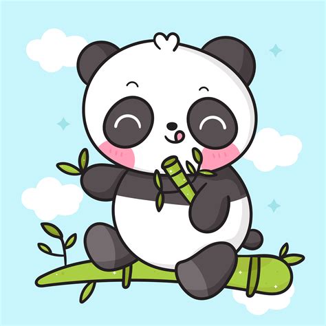 Cute Panda Bear Vector Eating Bamboo Cartoon Yummy Food Kawaii Animal