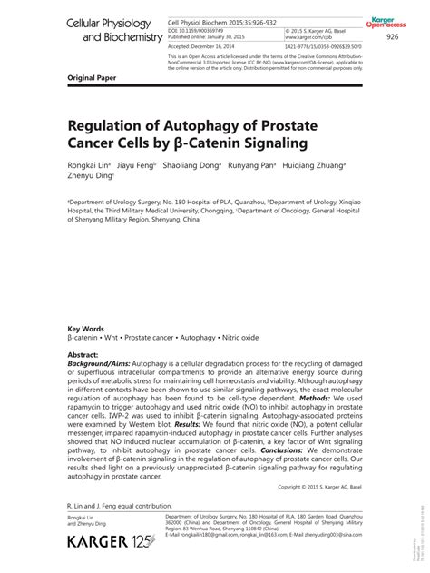 pdf regulation of autophagy of prostate cancer cells by catenin signaling