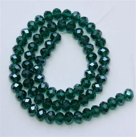 6x8mm Green Beads Emerald Green Faceted Crystal Glass