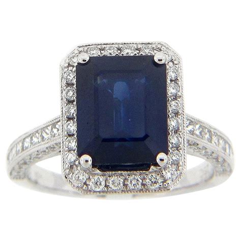69 Carat Emerald Cut Art Deco Style Diamond And Calibre Sapphire Ring