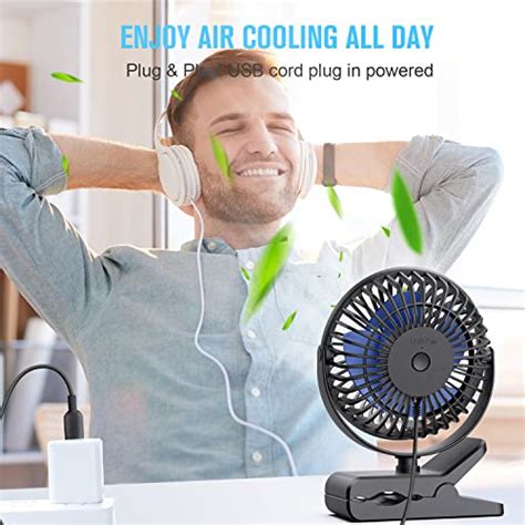 BESKAR USB Powered Clip On Fan 6 Inch Portable Fan With Cord 3 Speeds