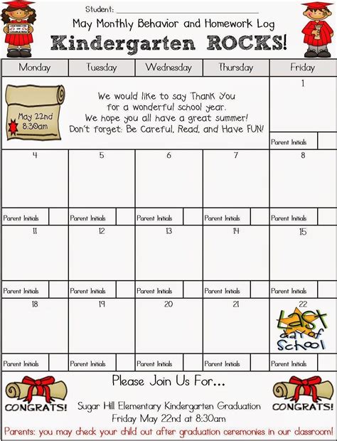 Pre K Monthly Homework Calendar Homework Calendar Kindergarten