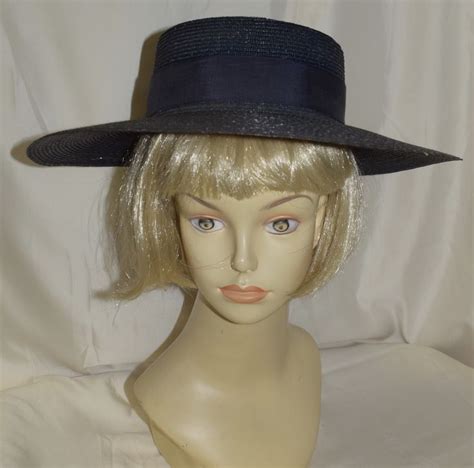 Vintage Toppers Navy Blue Wide Brim Fancy Summer Hat Summer Hats