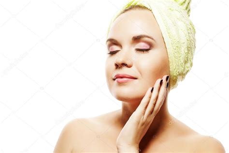 Spa Woman Beautiful Girl With Ginger Hair With Closed Eyes Afte Stock