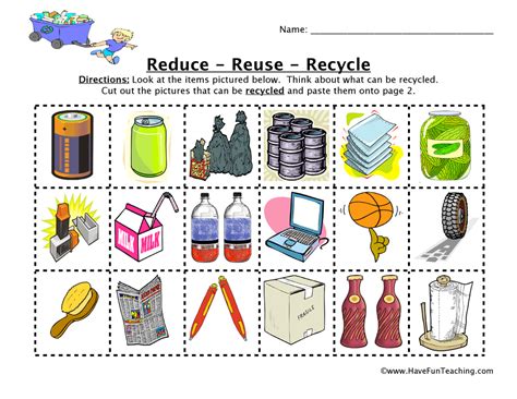 Reduce Reuse Recycle Sorting Worksheet Have Fun Teaching