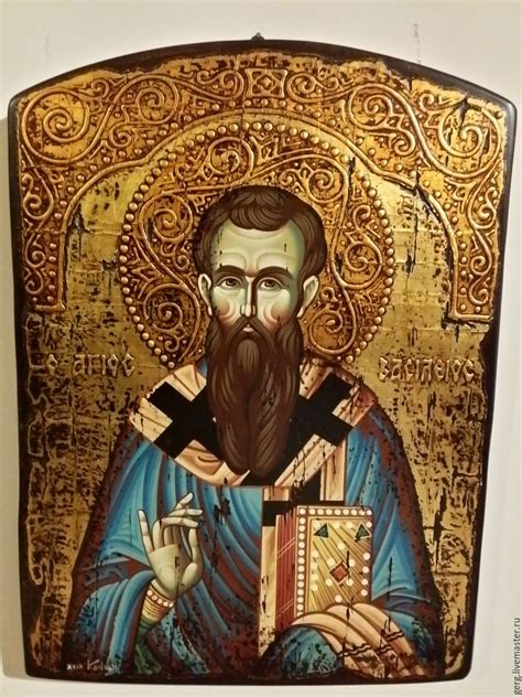 Exquisite Greek Orthodox Icon Of St Basil The Great Handmade All In в