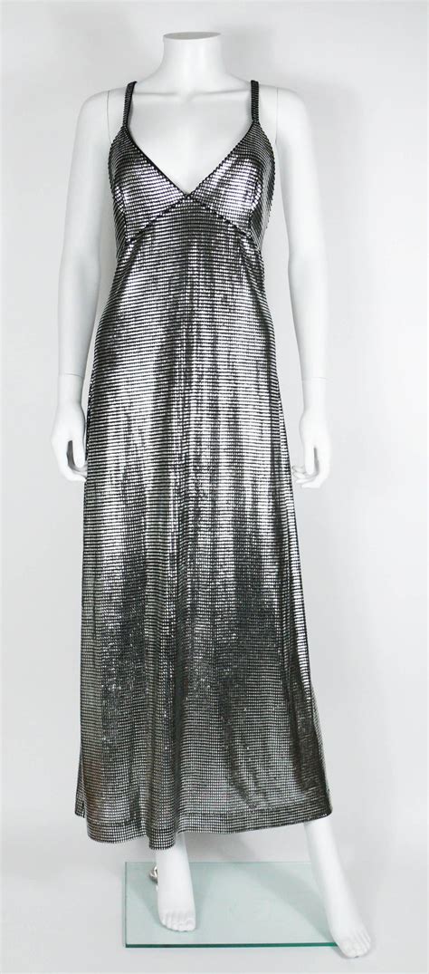 Paco Rabanne Silver Foil Grid Maxi Dress For Sale At 1stdibs