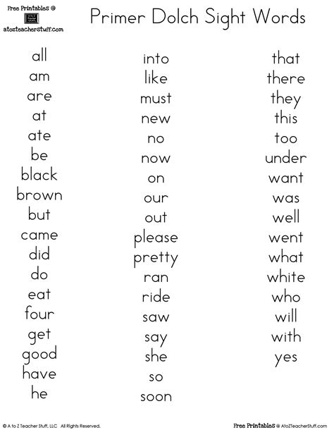 Sight Word List Printable Web Below Is Each Dolch Sight Words List