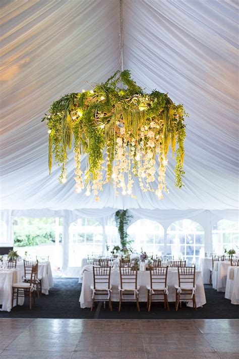 Interested in showcasing a beautiful chandelier at a reception hall? Romantic Backyard Wedding | Wedding ceiling, Wedding ...
