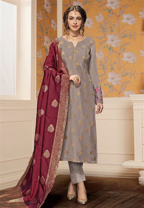 Buy Gray Satin Pant Style Suit 163944 Online At Lowest Price From Huge Collection Of Salwar