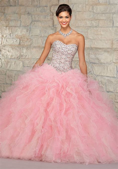 Elegant Strapless Beads Crystals Organza Puffy Light Pink Quinceanera