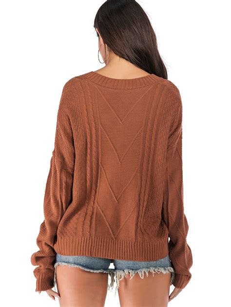 34 Off 2020 Drop Shoulder Cable Knit Oversized Sweater In Mahogany