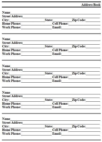 Free Printable Address Book Template Word Excel Pdf Best Collections