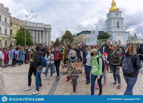 Kyiv Kiev Ukraine September 20 2019 People With Banners Protest