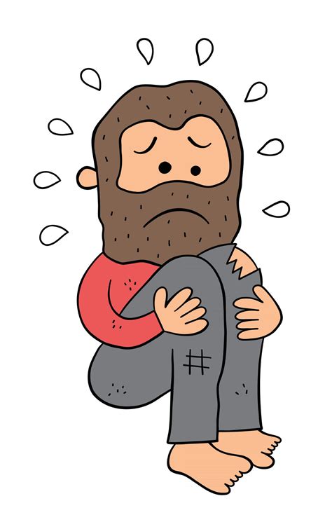 Cartoon Homeless Man Crouching And Very Sad Vector Illustration 2850050