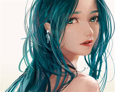 Wallpaper Face Model Long Hair Anime Girls Blue