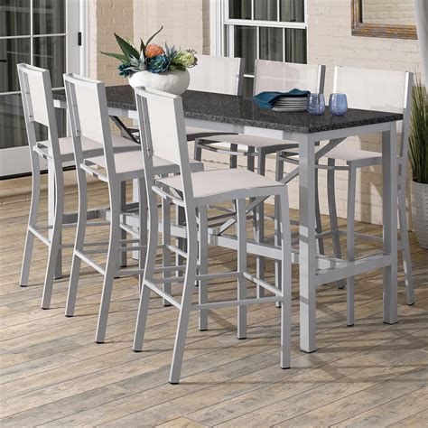 Travira 7 Piece Aluminum Patio Bar Set W 72 X 30 Inch Rectangular Lite