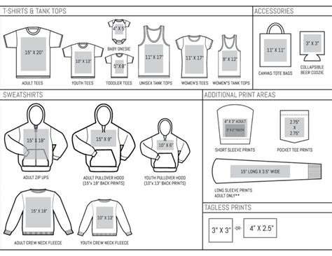 Screen Printing Imprint Sizing Chart Custom Design Placement Chart