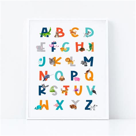 Blue Alphabet Print Animal Alphabet Print Nursery Decor Etsy