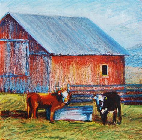 Barn Cow Painting 12 X 12 Original Oil Pastel By Bethanybryant Cow