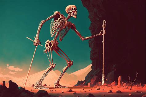 Skeleton Standing On Skis In Front Of A Cave Generative Ai 23003487