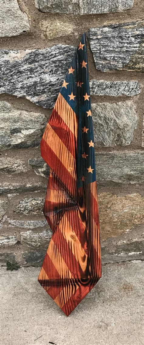 Hand Carved Draped American Wooden Flag Etsy