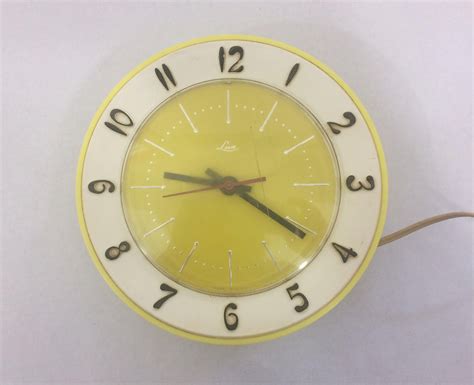 Vintage Sixties Yellow And Cream Lux Wall Clock Kitchen Etsy Floral