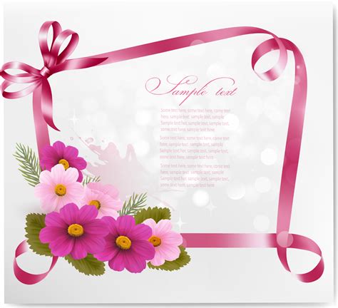 Ribbon With Flower Greeting Card Vector 02 Free Download
