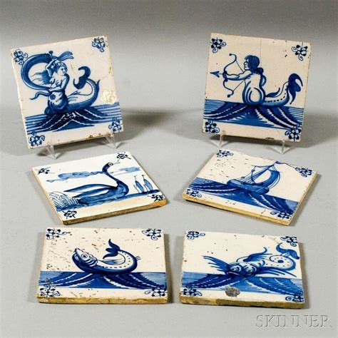 Six Delft Nautical Themed Tiles Nautical Theme Delft Tiles For Sale