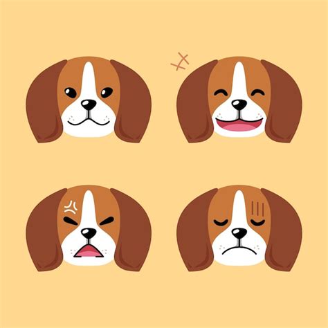 Premium Vector Set Of Cute Character Beagle Dog Faces Showing