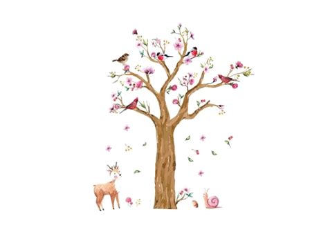 Sticker Perete Copac înflorit Folina Model Watercolor 170 Cm înălţime