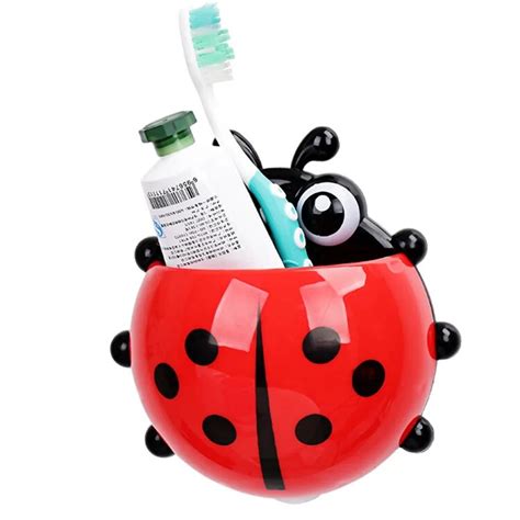 Creative Ladybug Cartoon Toothbrush Holder Suction Cup Strong Teeth With Box Bathroom Storage