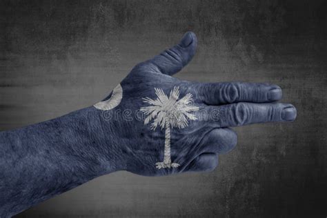 Us State Flag Of South Carolina Painted On Male Hand Like A Gun Stock
