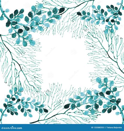 Light Blue Frame With Lines And Branches Stock Illustration