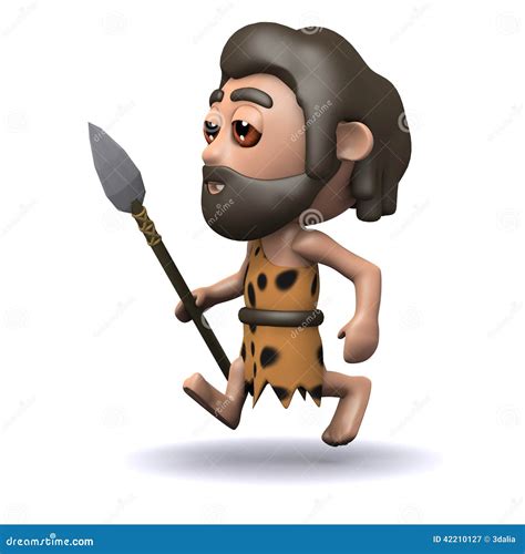 3d Caveman Running With A Spear Stock Illustration Illustration Of