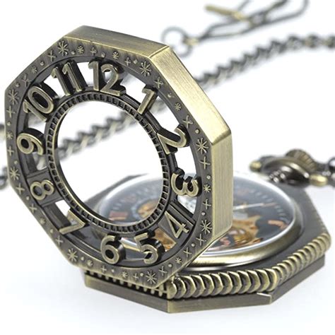 Smartdeal Mens Magic Pocket Watch With Chain Gold Tone Octagon Case