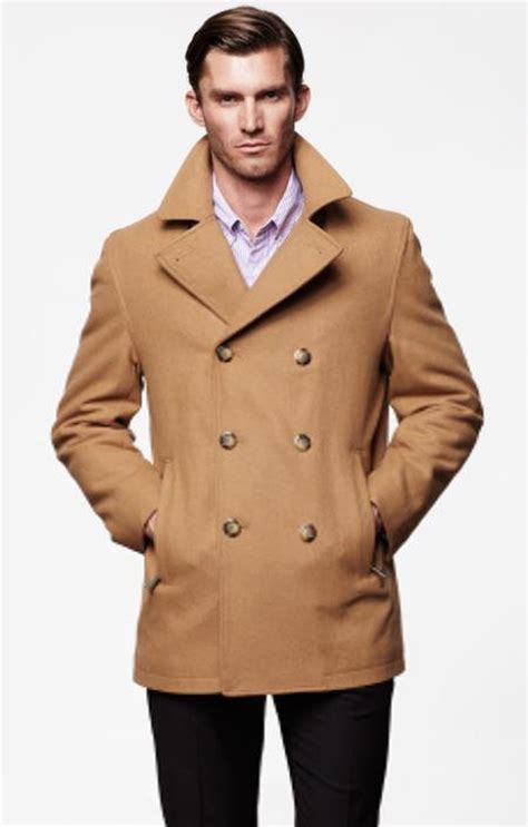 Khaki Mens Peacoat Wool Fabric Double Breasted Style Coat In Etsy