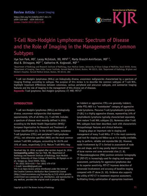 Pdf T Cell Non Hodgkin Lymphomas Spectrum Of Disease And The