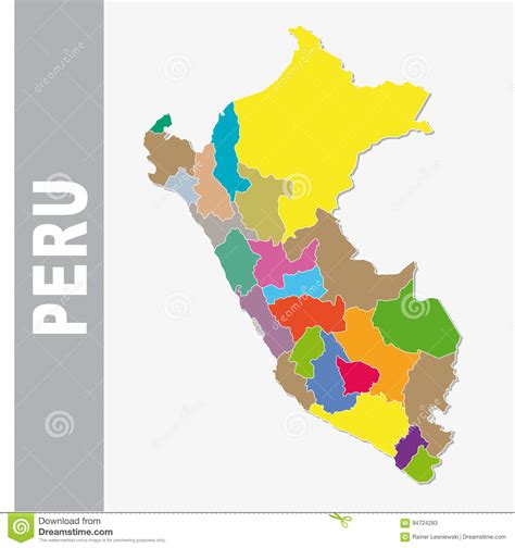 Mapa Administrativo Y Político De Perú Colorido Del Vector Ilustración