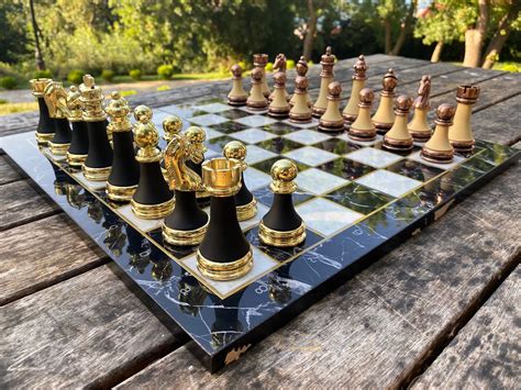 Premium Chess Set Unique Metal and Plexy Chess Pieces Marble | Etsy