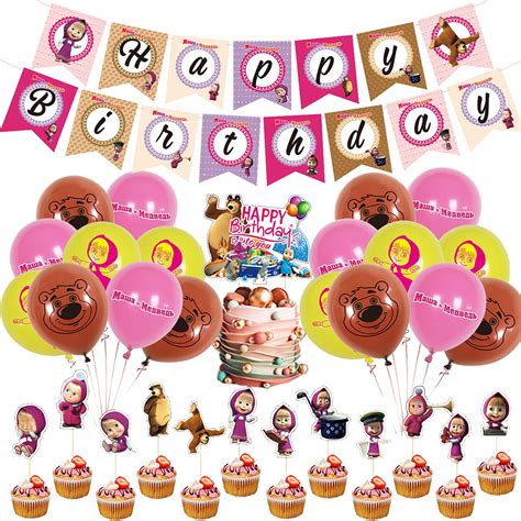 Buy Simyron Masha And The Bear Party Decoration 32 Pcs Birthday Party Supplies Set Happy