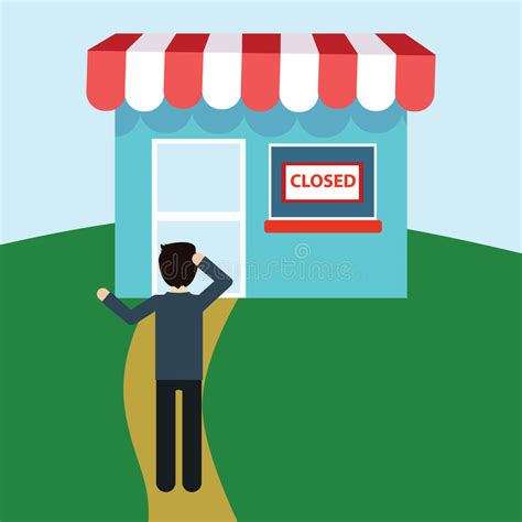 Disappointed Man In Front Of Closed Shop Stock Vector