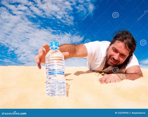 Thirsty Man Reaching For A Bottle Of Water Stock Photo Image Of Face