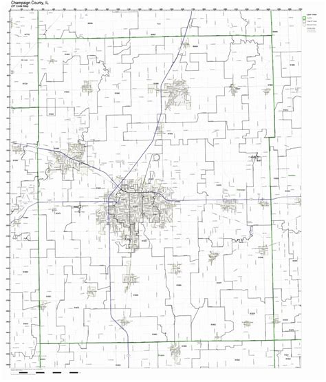 Champaign County Illinois Il Zip Code Map Not Laminated