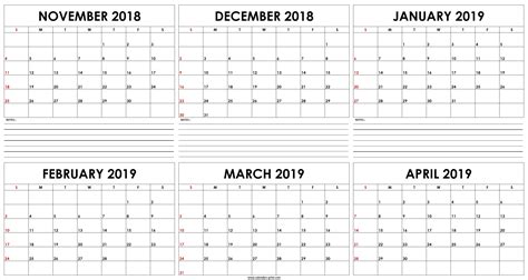 Free Calender 6 Monthly Calendar Template Printable