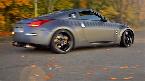 It is a 2006 base 6 speed with a de and is on factory wheels and skins, staggered. Nissan 350Z - PURE Racing Sound - YouTube