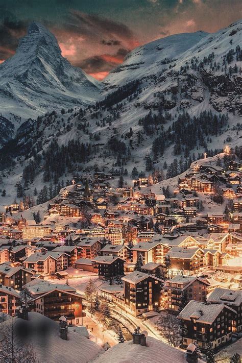 Glowing Winter Night Is Magical Location Zermatt Alps Foot Of The