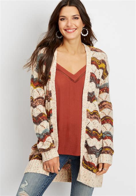 Multi Stripe Open Front Duster Cardigan Maurices